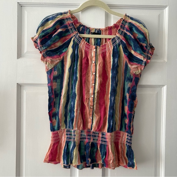 Nine West Jeans medium multicolored striped blouse with ruffles and buttons - Picture 1 of 8